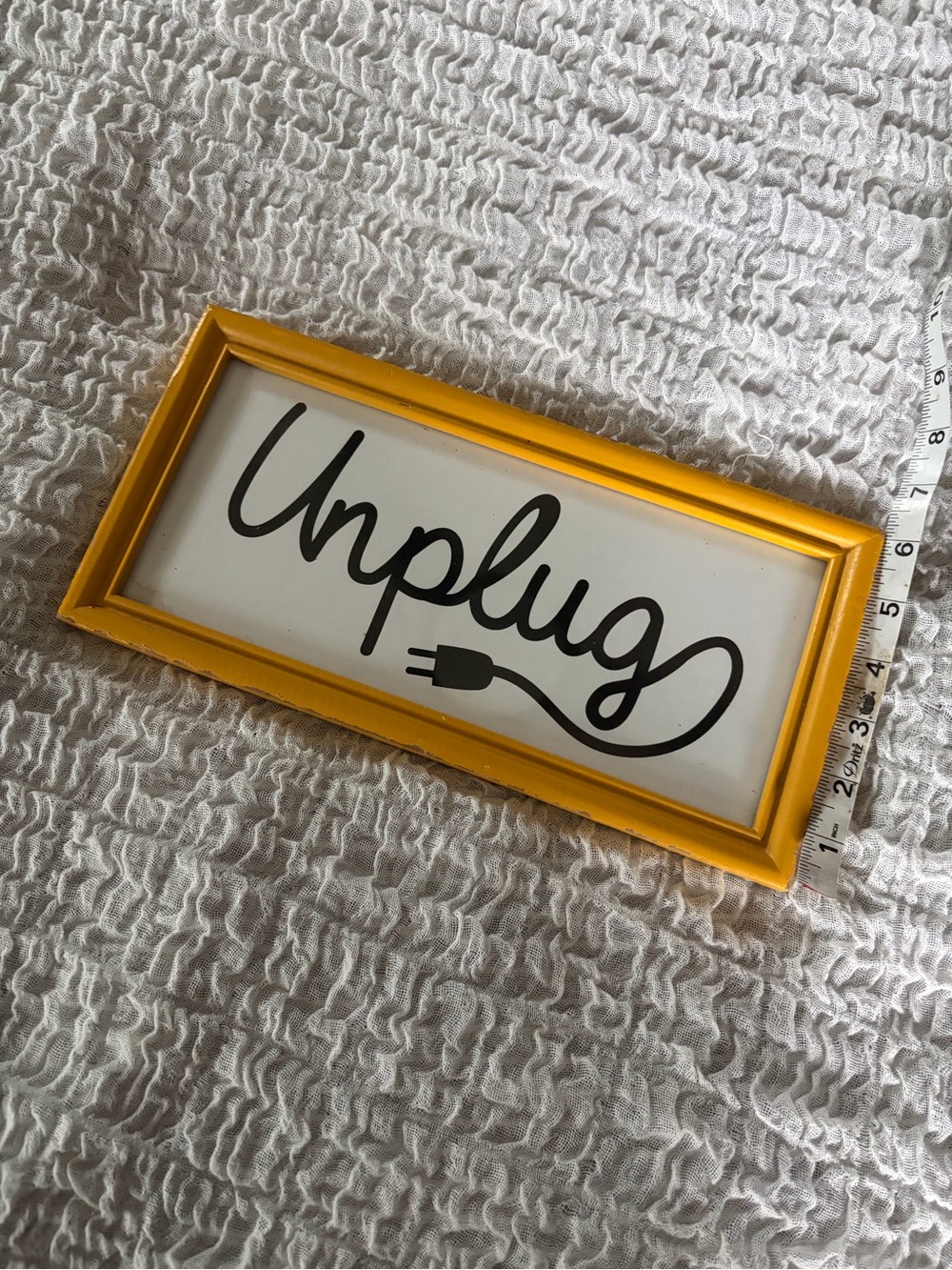Wall art “Unplug” size 12x6 l mustard yellow fram